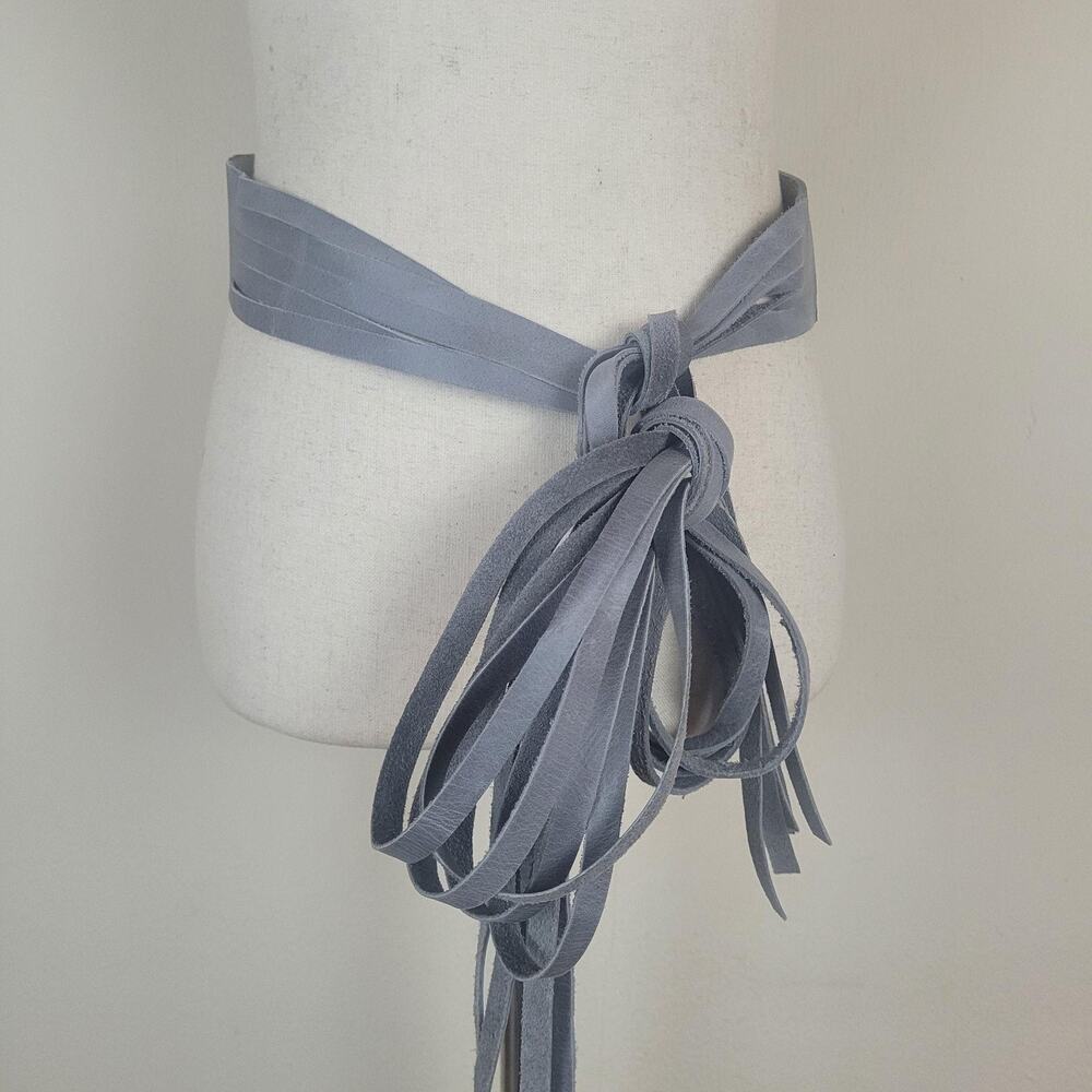 ADA Collection Leather Belt Gray Suede Textured Wide Waist Tie OS Boho Western